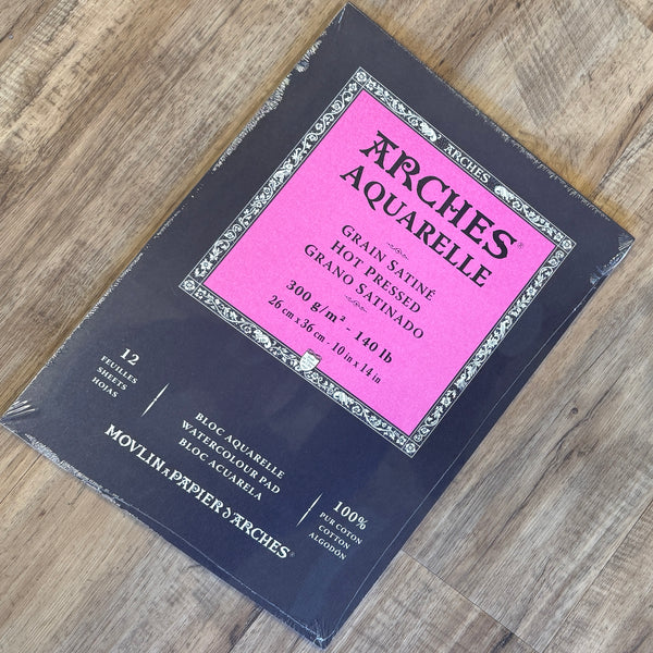 Arches 100% Cotton Hot Pressed Watercolour Paper  Pad - 140 lb  12 Shts