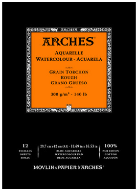 Arches 100% Cotton Rough Watercolour Paper  Pad - 140 lb  12 Shts